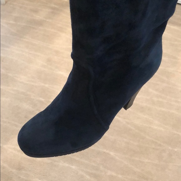 Navy Suede High Heel Boot - Picture 5 of 5